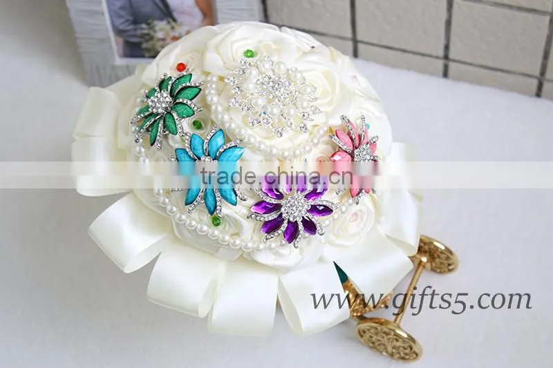 MADE TO ORDER Satin Roses Brooches Wedding Bouquet in Handmade