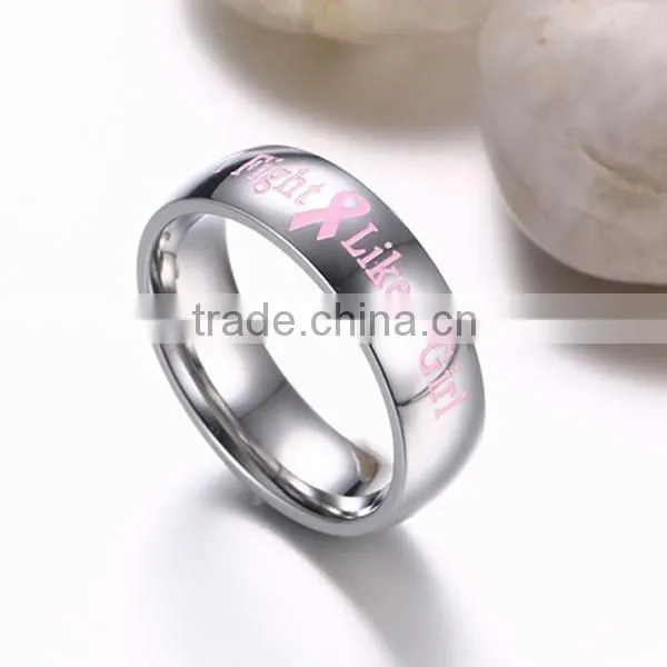 Ladies Fashion Pink "I Fight Like A Girl" Stainless Steel Ring