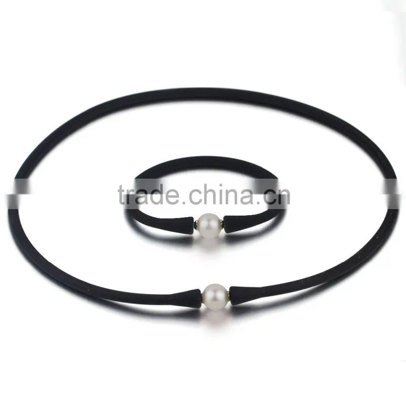 10mm AAA white elestic leather round real culture pearl jewelry set