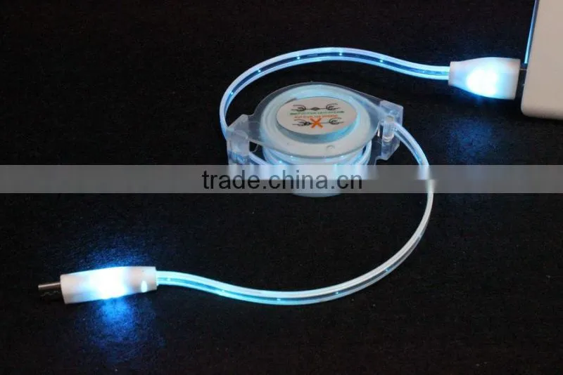 Glowing laughing face stretchable flat micro usb cable, USB to micro usb 5 pin for all smart phone