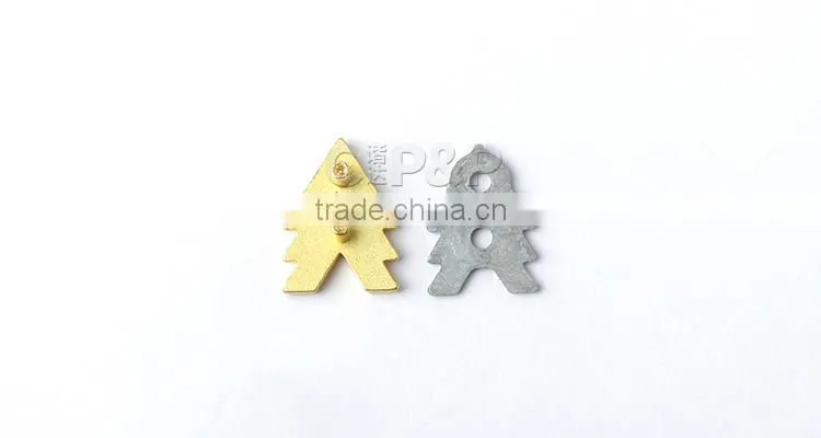 Special shape two part custom decoration metal label for pant and coat
