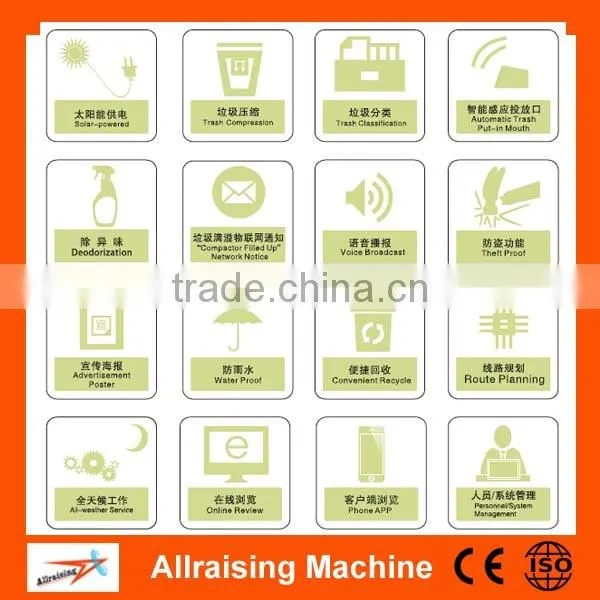 Unique design intelligent sun powered trash compactor bin with advertisement