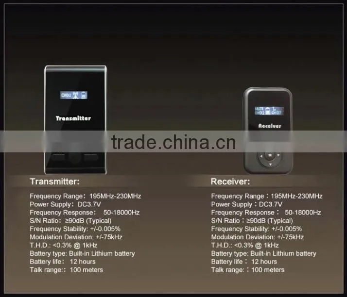 YUMO two presenter / one way / one or tow transmitters wireless tour guide system assisted listening systems