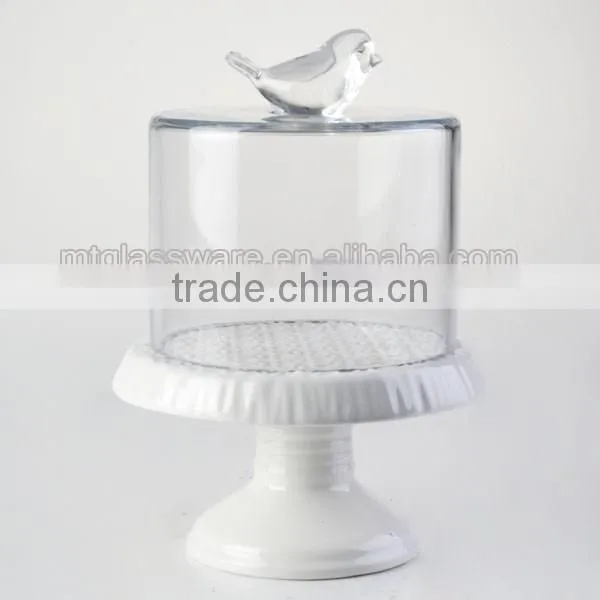 top grade high temperature resistance cake dome set glass cover with glass pedestal