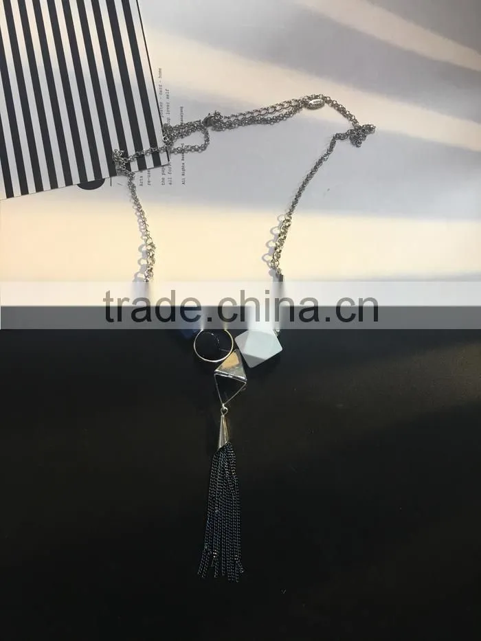 assorted geometric beads chain necklace long chain tassel necklace