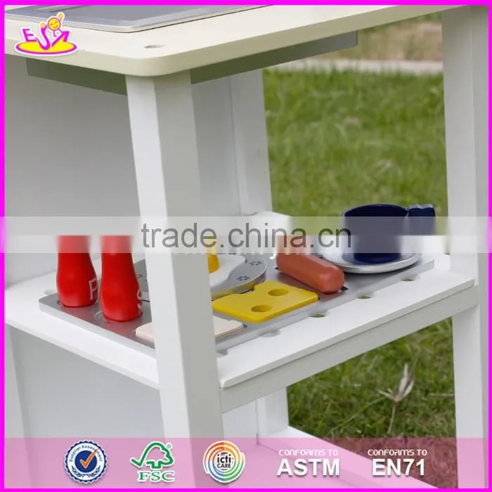 2017 New design children pretend play white wooden toy kitchen play set W10C045W