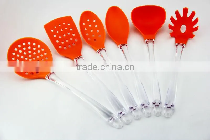 European hot nylon kitchen ware 6 pc 14 inch lucid handle nylon cookware in orange