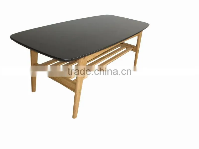 qingdao furniture black top oak wood coffee table for hot sale