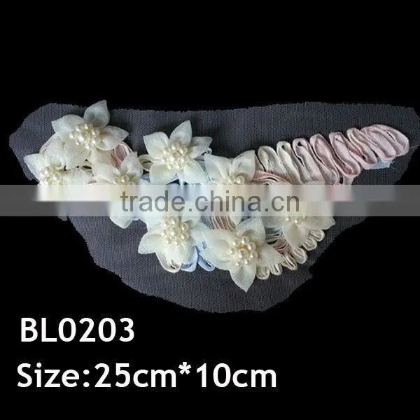 Handmade applique design colorful fabric flower trim for cloth