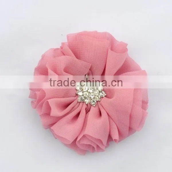 handmade chiffon flower with rhinestone for kids hair accessories
