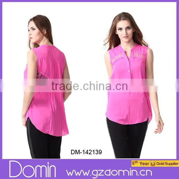 Fashion Design Sleeveless Back Pleated Woman Blouse
