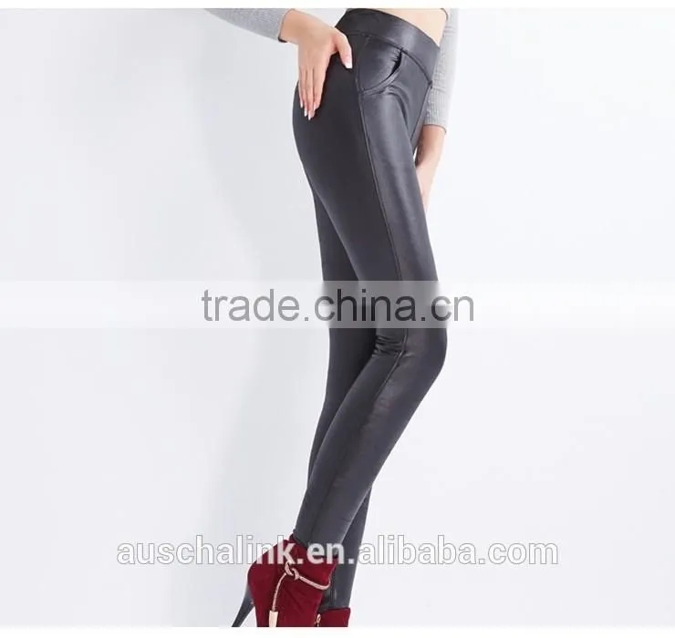 best selling girl warm black PU leather pants winter trousers customized