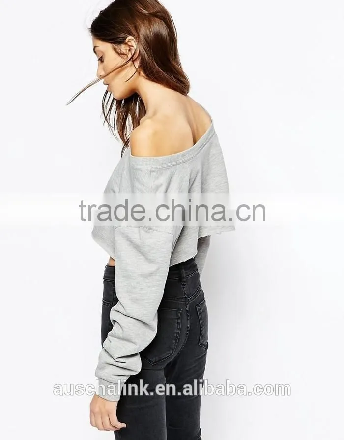 lady off shoulder grey fashion weet jogging slouchy sweat