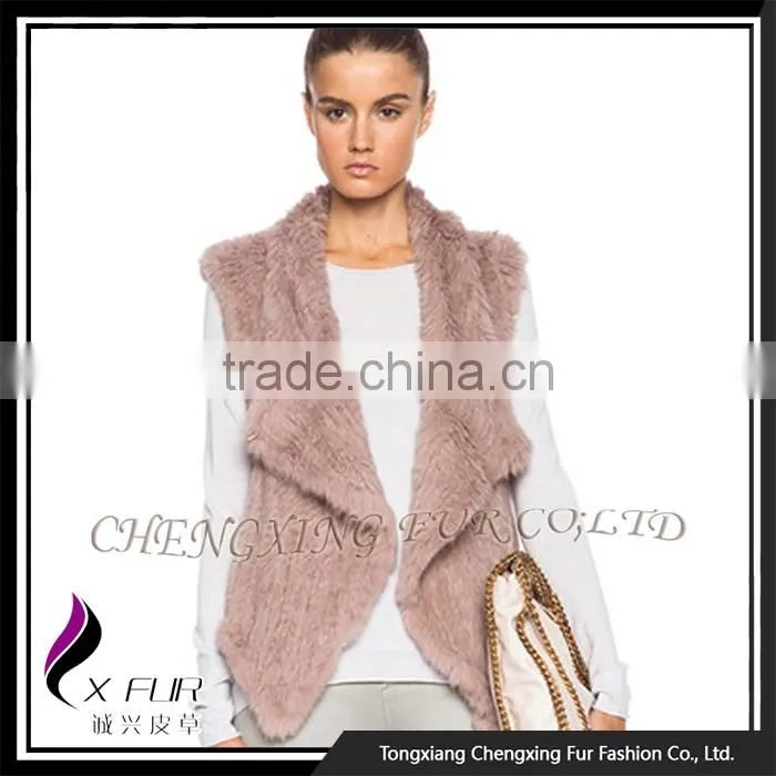 CX-G-B-192F 2016 Latest Knitted Rabbit Fur Fashion Womens Gilet