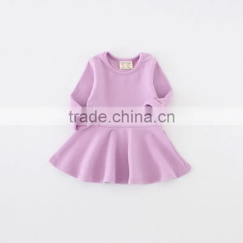 Wholesale baby girl spring dress solid color long sleeve dress winter girls plain cotton dresses