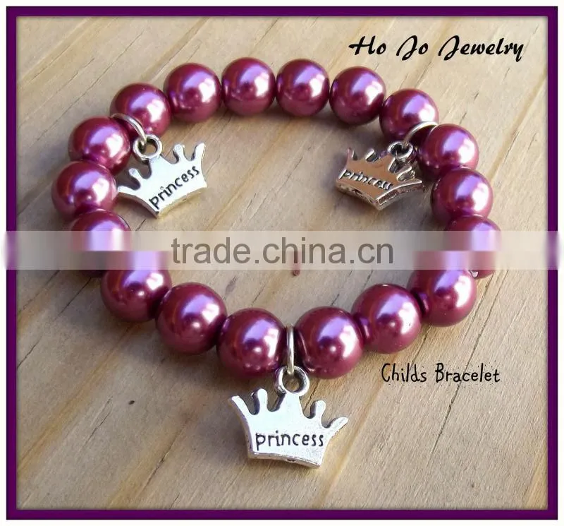fashion pearl bead bracelet for baby, little girl holiday jewelry, ladybug charm bead bracelet for children