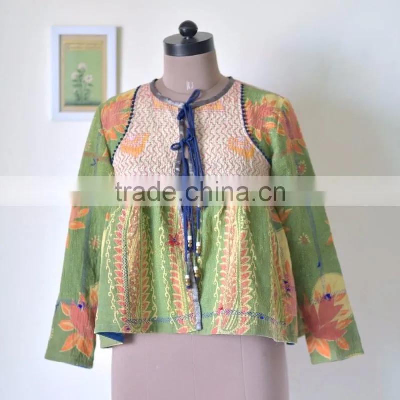 Vintage Kantha Kediyu Style Jacket in Beautiful Vintage Colors ~ Medium
