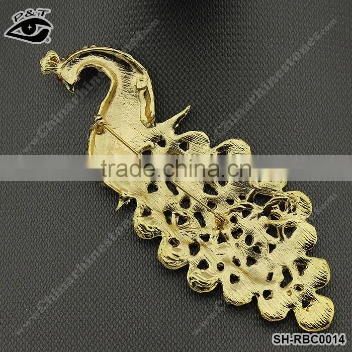 Peacock Shaped Rhinestone Brooches Peafowl Design red crystal pin brooch for clothing