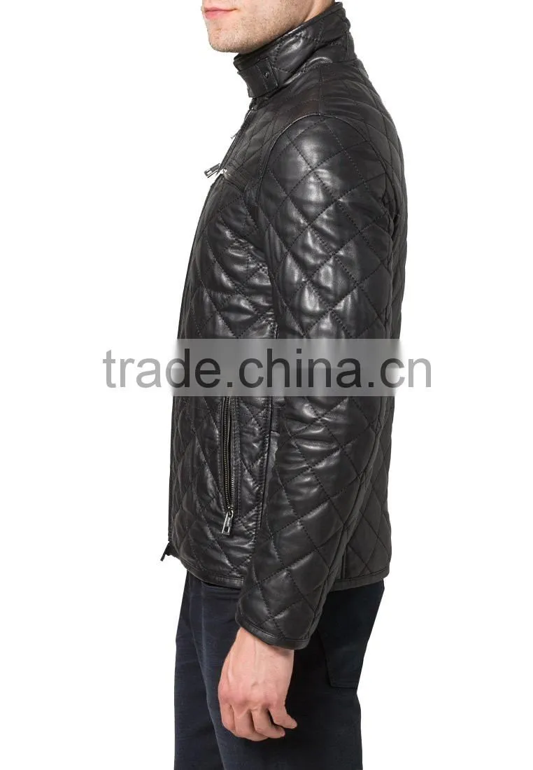 QUILTED MEN LEATHER JACKET MADE OF SHEEP LEATHER