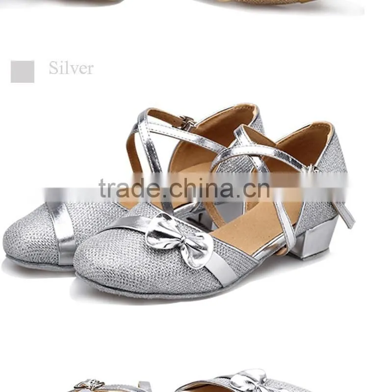 Girls Kid Buckle Strap Ballroom Modern Latin Dance Shoes Child Bowknot Colorful Closed Toe Low Heel Shoes