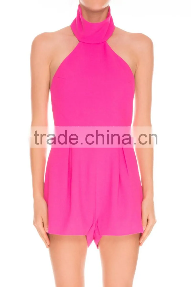 Neck design black cut out bright hot pink chiffon wholesale playsuit women