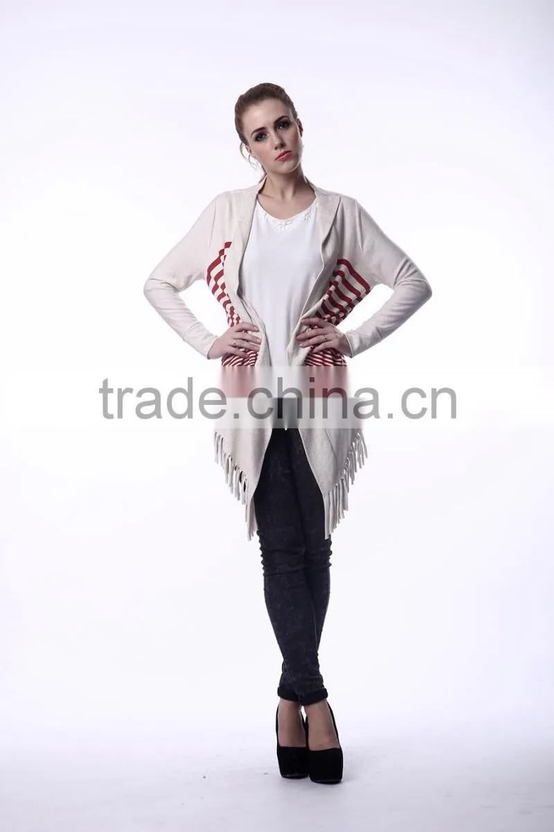 Womens multi-color stripe printing slub cardigan