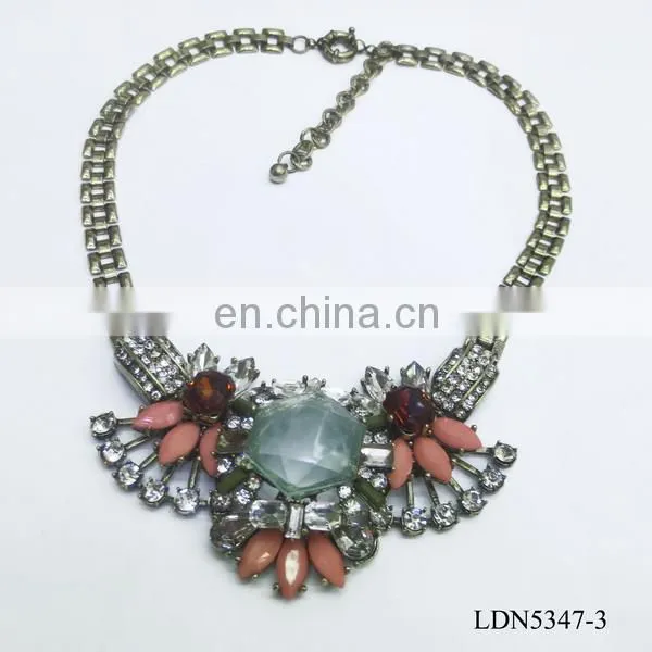 Fan pendant with hook brozen chain acrylic sheet with crystal necklace