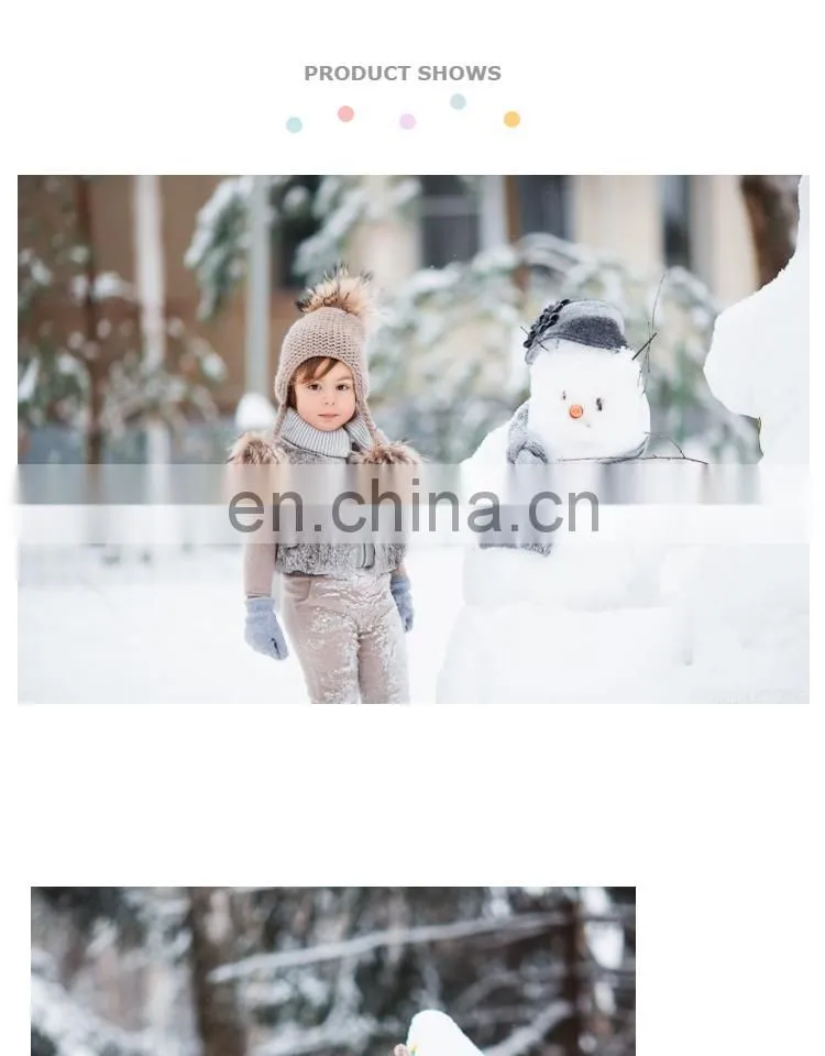 Kids Winter Knitted Hats Children Three Fur Pom Poms Hat Baby Hat With Hair