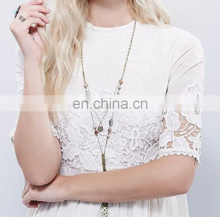 High quality short sleeve back open lace dress, tee lace dress