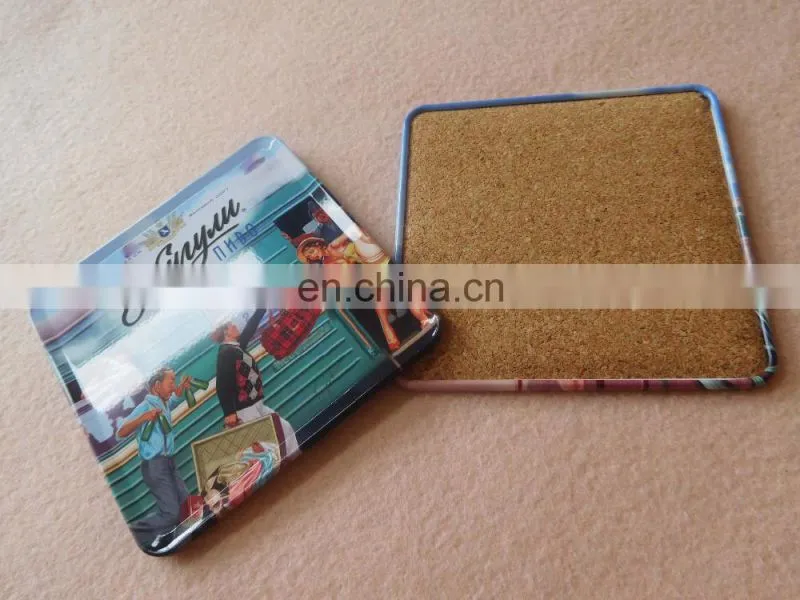 Wholesale square metal tin cup coaster with cork back