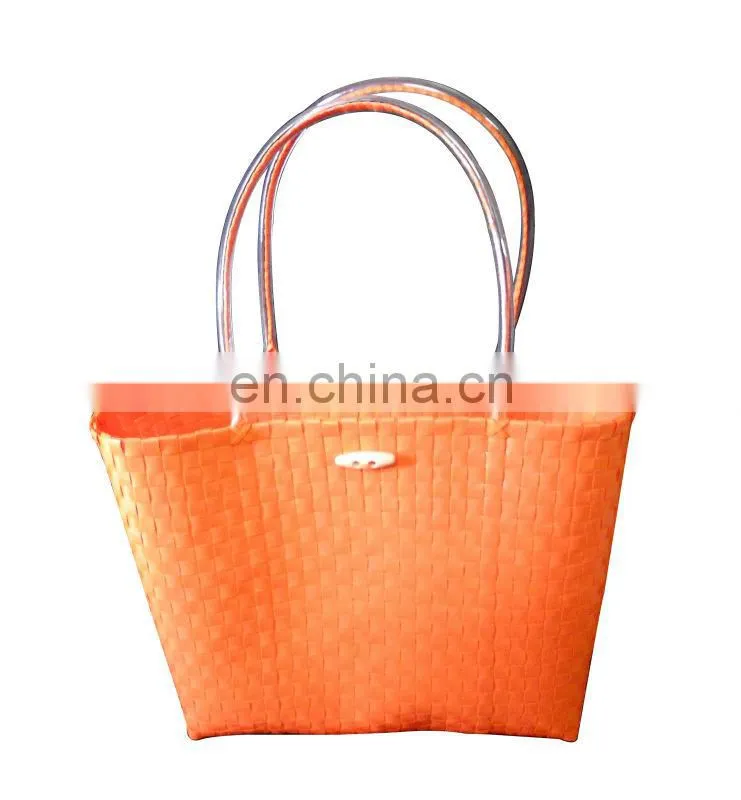 Orange PP tape woven shopping bag