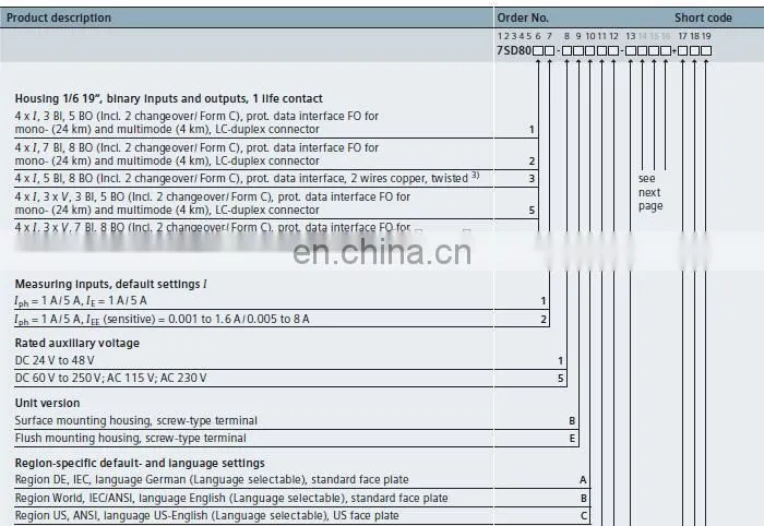 SIEMENS 7SD80 SIEMENS Protective Relays SIEMENS Relay Protection Devices