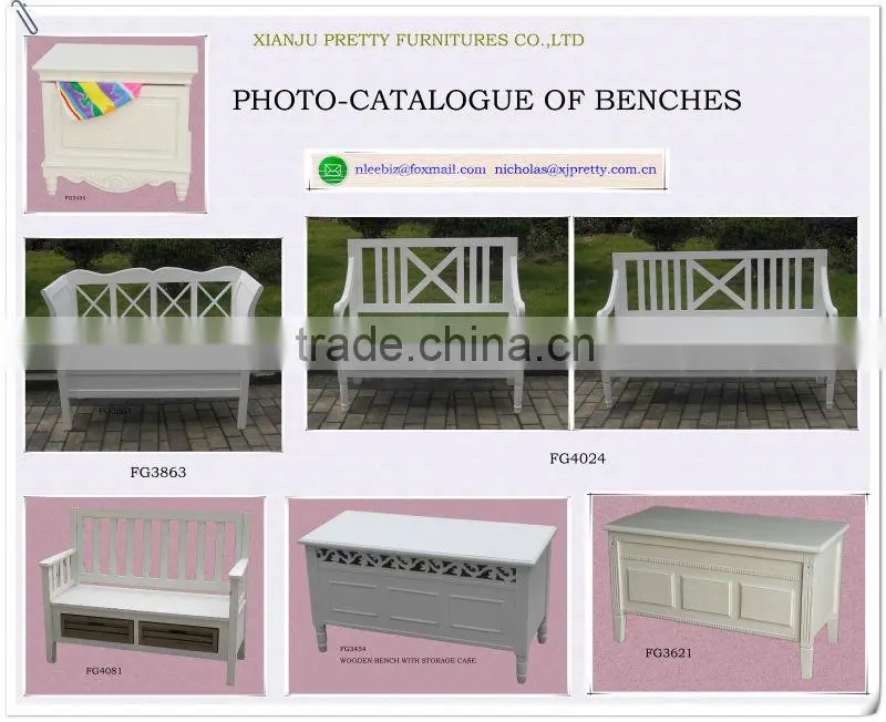 white painted wooden bench carved with storage case / wooden storage cabinet