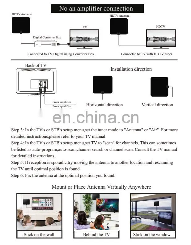 50 Miles Amplified HDTV Digital Indoor UHF Antenna with Coax Cable