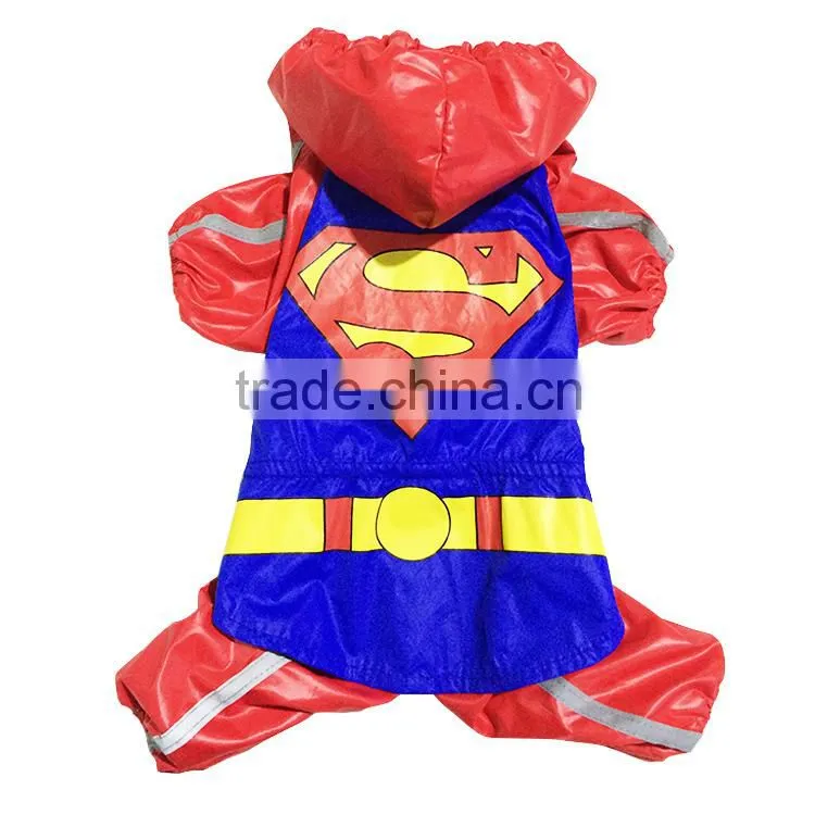 Dog Superman Raincoat with Waterproof Windcoat Material and Mesh Fabric Lining fit for Spring Summer and Early Autumn