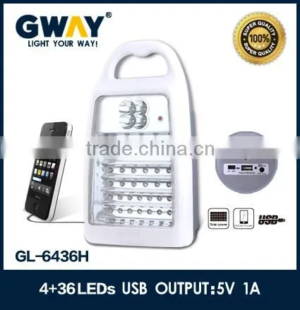 4+36led rechargeable light with USB mobile charging and DC solar panel