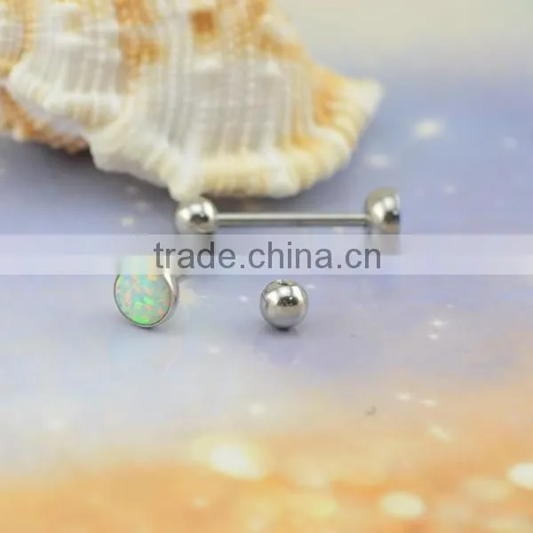 medical steel synthetic opal piercings body jewelry round shaped tongue ring