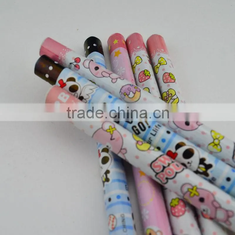 2B 15cm plastic mantle cartoon wooden round pencil with no sharperning