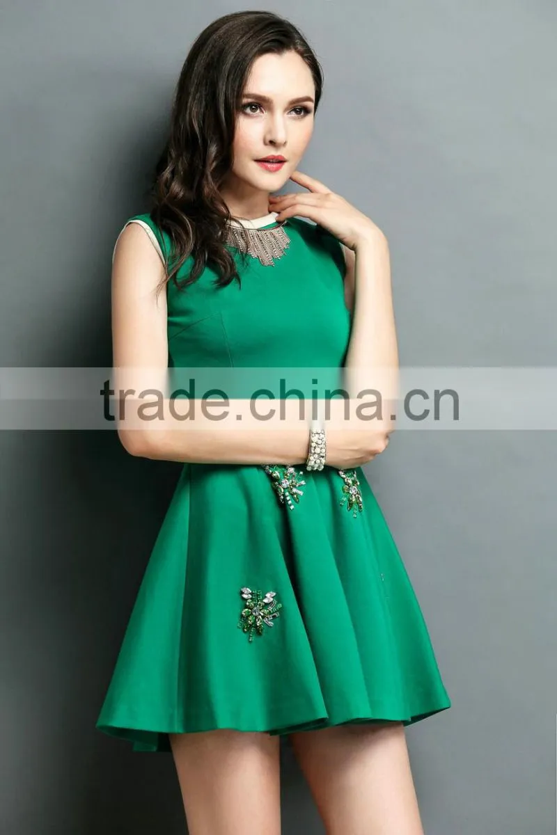 Sleeveless Casual woman green dresses summer
