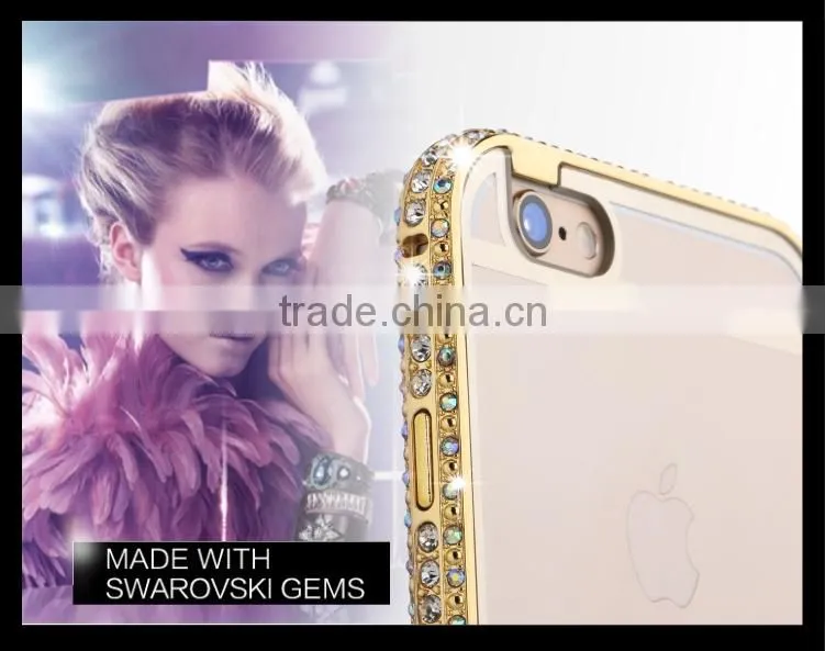 2015 New Design Pc Cover Phone Case With Diamond Metal Bumper