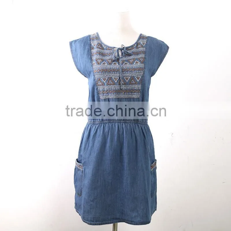 2015 fashion high quality Most Fashion short sleeve denim halter dress For Women ladies Europe Casual Dress women dresses
