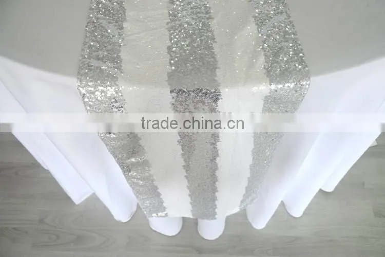 Beautiful silver color stripe cheap sequin table runner