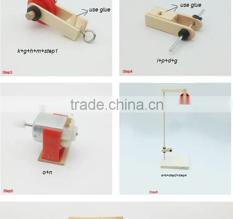 DIY wood material crane electronic and educational physical science kit for kids