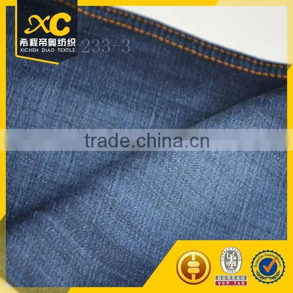 Indigo 5 oz woven cotton poly raw recycled denim fabric for jeans