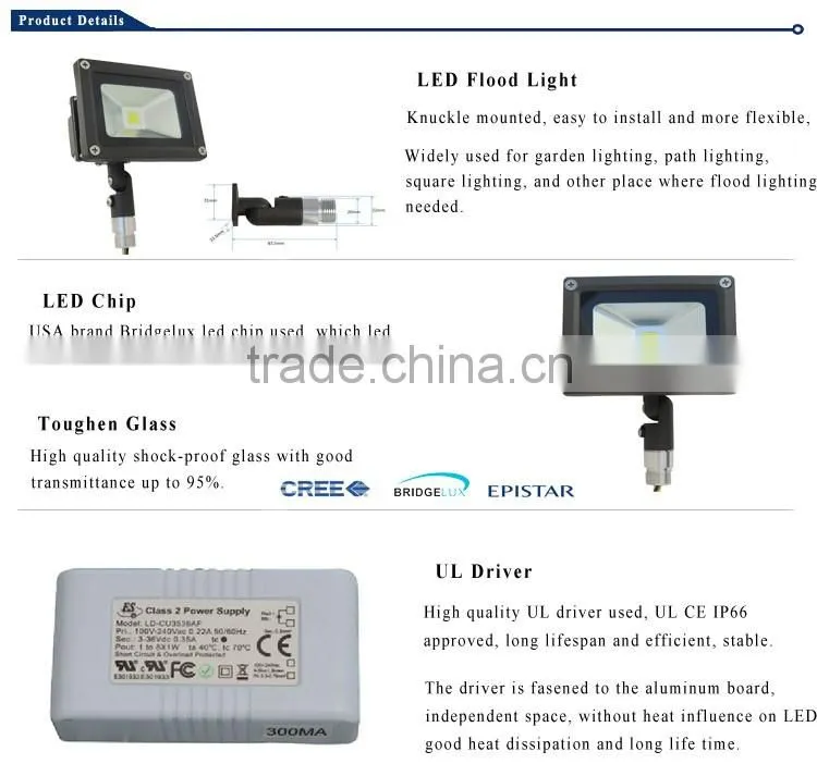 UL cUL IP65 10W Knuckle LED Flood Light with 3 Years Warranty