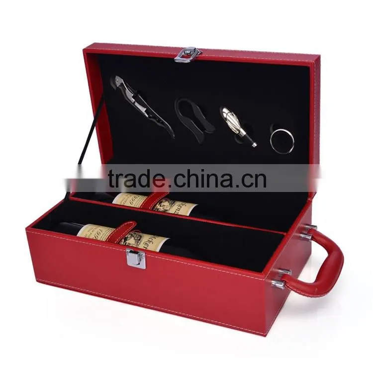 Hot selling luxury PU leather wine bottle shape box