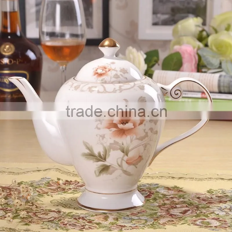 european style with gold-rim 1200ml bone china tea pot