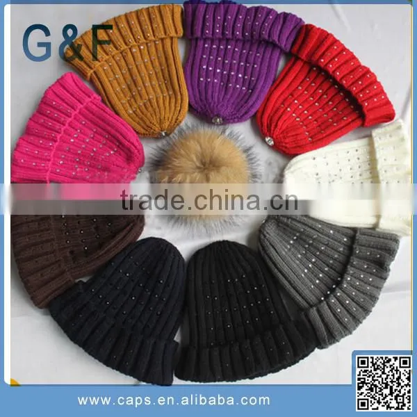 100% Acrylic Winter Knitted Hats With Pompoms