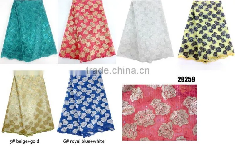 polyester Dubai french flower sequins embroidery lace fabric wholesale