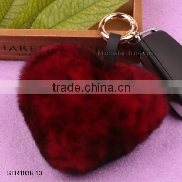 Top Quality Real Rex Rabbit Fur Pom Keychain Heart Shape Keychain
